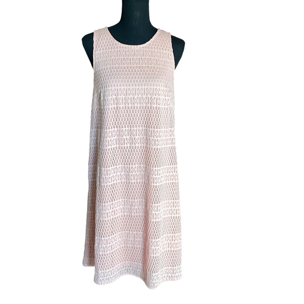 Adrianna Papell Blush Pink Textured Silk Shift Dress Size 10 - Picture 3 of 10